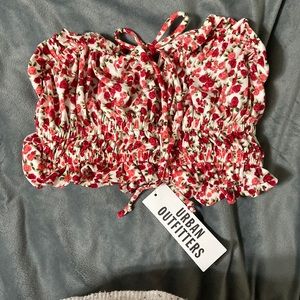 Floral shirred crop top with adjustable tie front